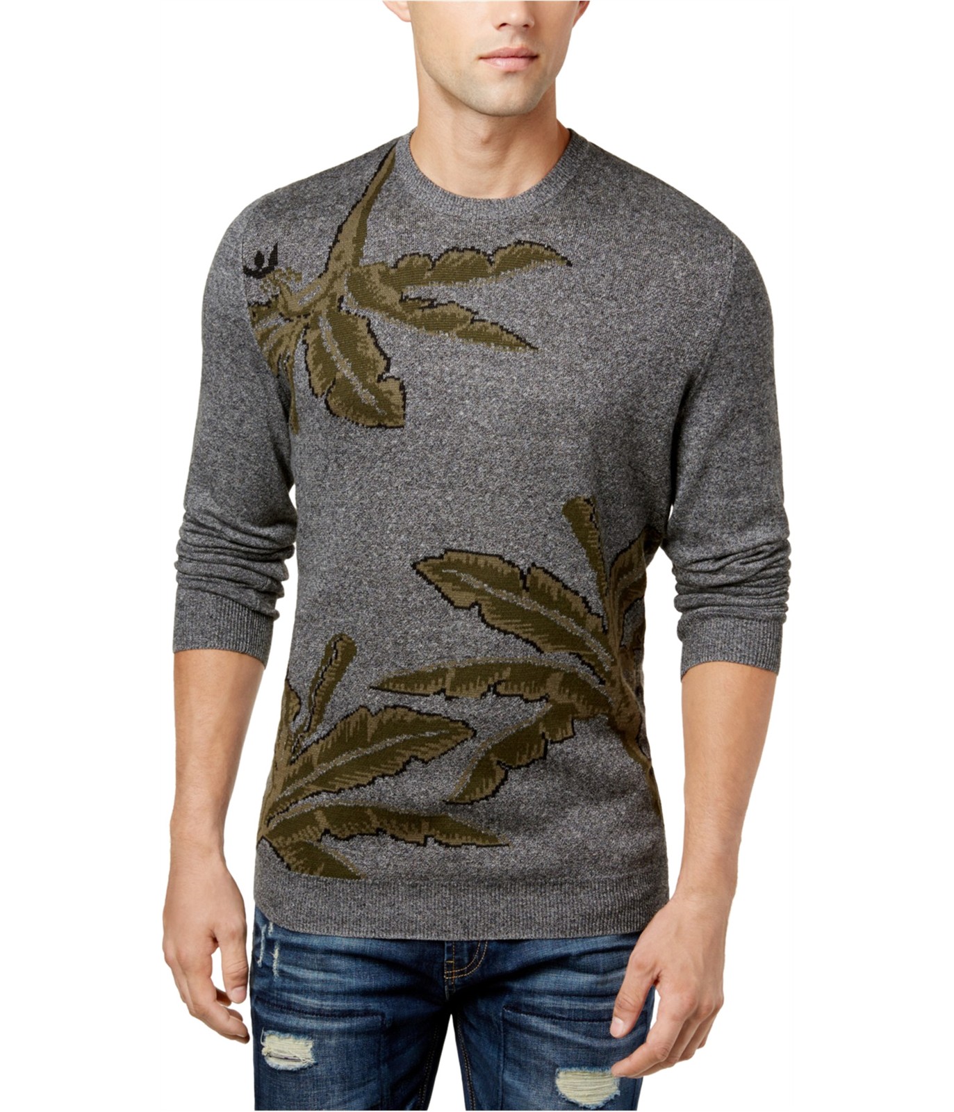 American Rag Mens Palm Intarsia Knit Pullover Sweater, Grey, Large