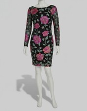 Siena Women's Black Floral Long-Sleeve Embroidered Mesh Bodycon Dress Size 0