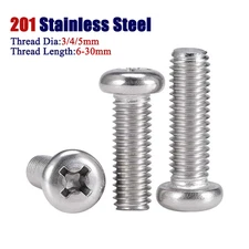 Phillips Pan Head Machine Screws 201 Stainless Steel Round Head Bolts 3/4/5mm