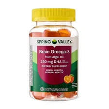 Spring Valley Brain Omega-3 from Algal Oil Vegetarian Gummies , Orange ,60 Count