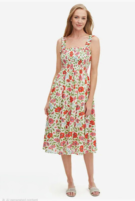 Kate Spade Bold Garden Blooms flower Smocked Dress Sz S Authentic