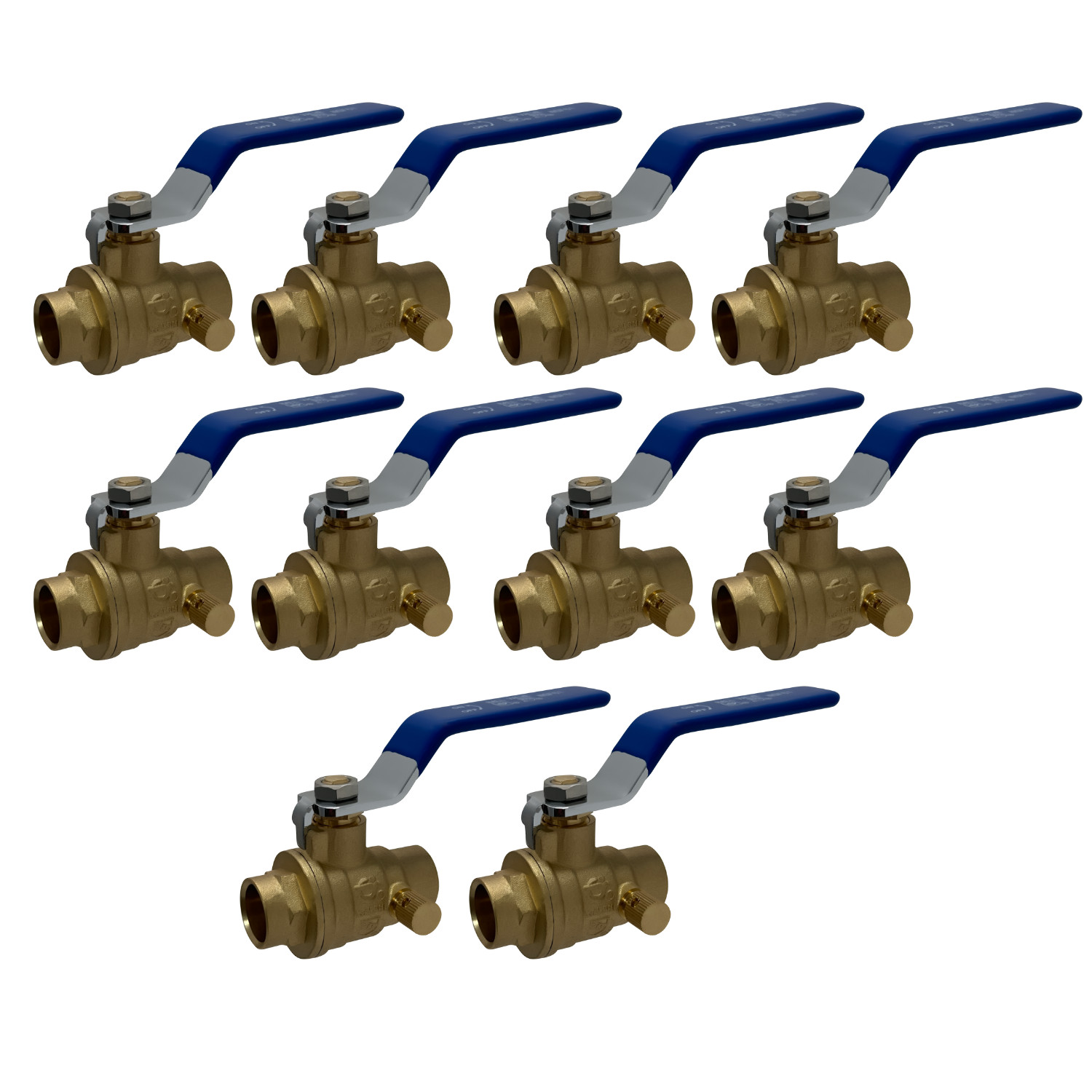 10 Pack XFITTING 1/2" Sweat Ball Valve w. Drain&Cap , 600 WOG , Lead Free Brass