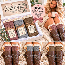 3 PCS Women Winter Warm knit cable knit boot cuff boot toppers lace button socks
