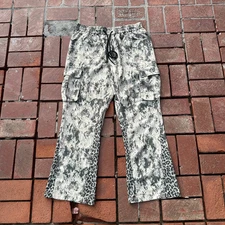 Men’s Snow Camo Cargo Joggers w/ Leopard Cuffs Drawstring Utility Pockets
