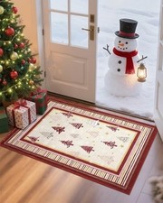 Red Ivory Hand Tufted Christmas Rug 4x6 Holiday Christmas Tree Pattern Soft Area