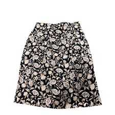 Talbots Vintage 100 Silk Floral Midi Skirt Black Tan Botanical A-Line Size 8
