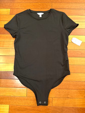 NWT Women's Black Time and Tru Cap Sleeve Bodysuit smooths for layers M 8-10