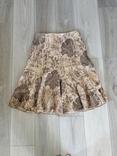 RALPH LAUREN 100 Linen Brown Antique Floral Panel Tulip Flared Midi Skirt 14