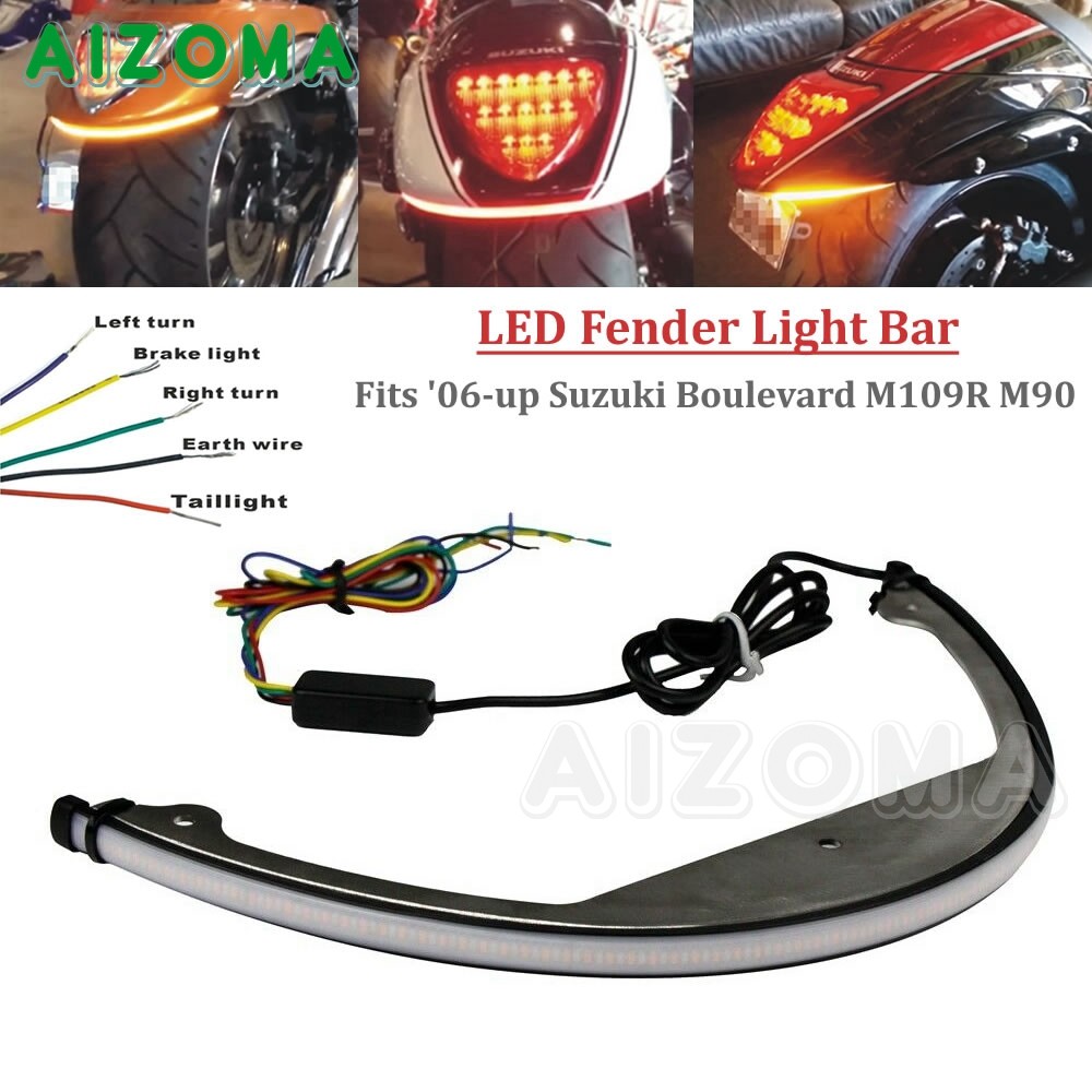 Barra De Luz Trasera LED Secuencial Para Suzuki Boulevard M109R Y M90 – Luz De Freno Y Giro, Acero Inoxidable