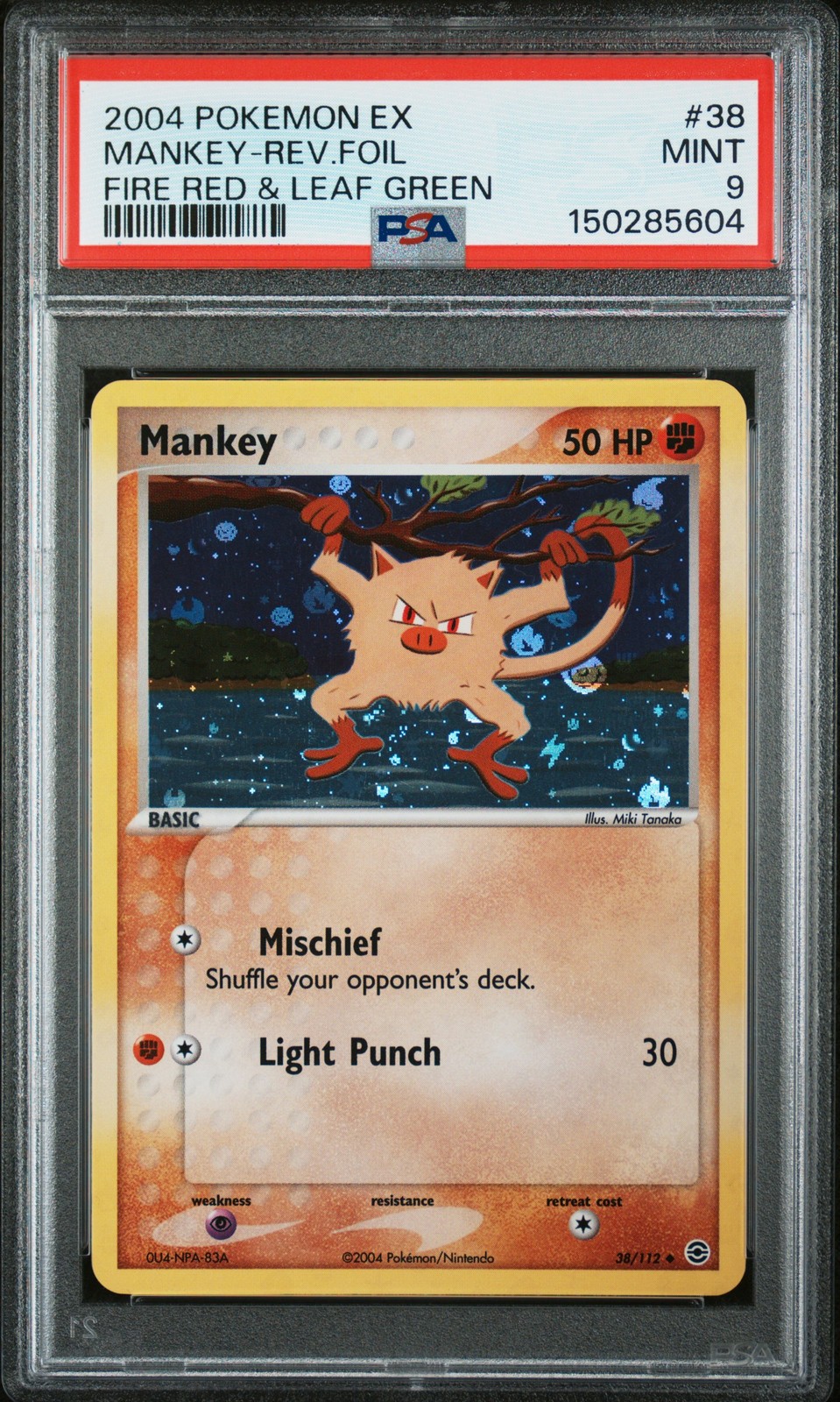 2004 POKEMON EX FIRE RED & LEAF GREEN #38 MANKEY-REVERSE FOIL PSA 9