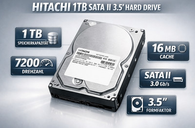 HITACHI 1TB HDT721010SLA360 16Mb Cache 7200Rpm SATA II 3.5'' Zoll Festplatte