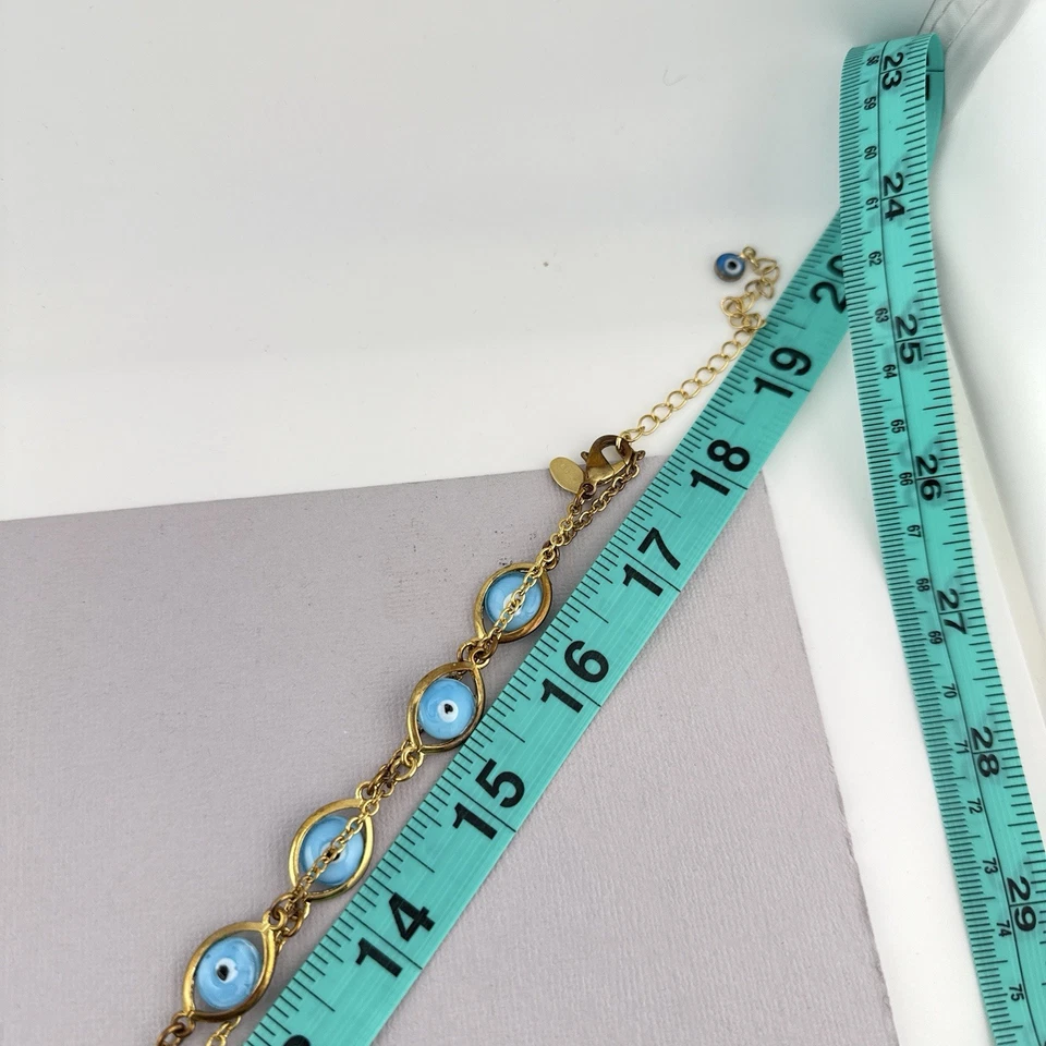 Collar Real Coleccionable Por Adrienne Mal de Ojo Vidrio Azul Tono Dorado Amuleto HSN Foto 4 de 4