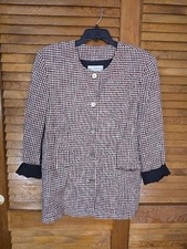 Vintage Liz Claiborne Collection Plaid Blazer Women 14 3/4 Sleeve Ruffle Cuffs