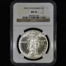 1992-D SILVER COLUMBUS DOLLAR ✪ NGC MS-70 ✪ COMMEMORATIVE $1 COIN UNC ◢TRUSTED◣