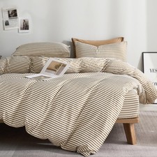 JELLYMONI 100 Natural Cotton 3pcs Striped Duvet Cover Sets,White with Khaki ...