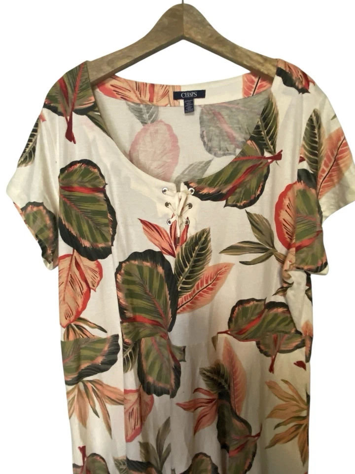 Maxi Vestido Chaps Estampado de Hojas Tropicales Hawaiano Resort Wear Talla 2X Algodón Foto 2 de 4