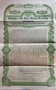 BOND SAPULPA INTERURBAN RAILWAY COMPANY OKLAHOMA 1908 RAILROAD STOCK CERTIFICATE