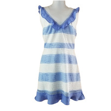 Pretty Little Thing Dress Women's Sz 8 Blue White Ruffle Bodycon Lace Mini NWT