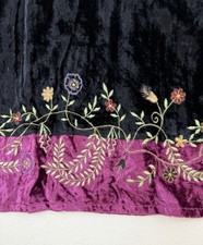 Vtg Skirt Whimsigoth Crushed Velvet Embroidered Floral Trim S/M 26" Waist NOS