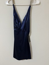 Fashion Nova Go Get Him Satin Mini Dress Size Medium Navy, NWT