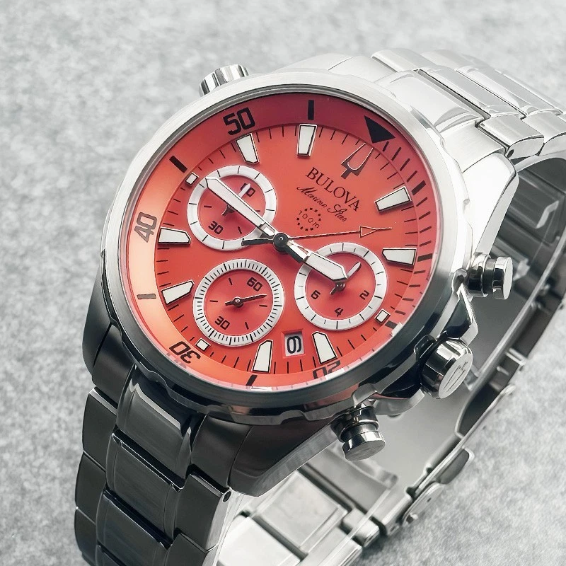 Bulova Marine Star 96B395 Orange Dial Stainless Steel Quartz Men's Watch 43MM - Image 2 of 4