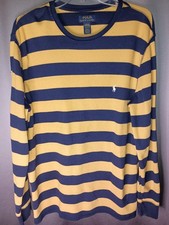 Ralph Lauren PoloWaffle Knit Long Sleeve Crew Neck Jersey Shirt-Navy Yellow- XL