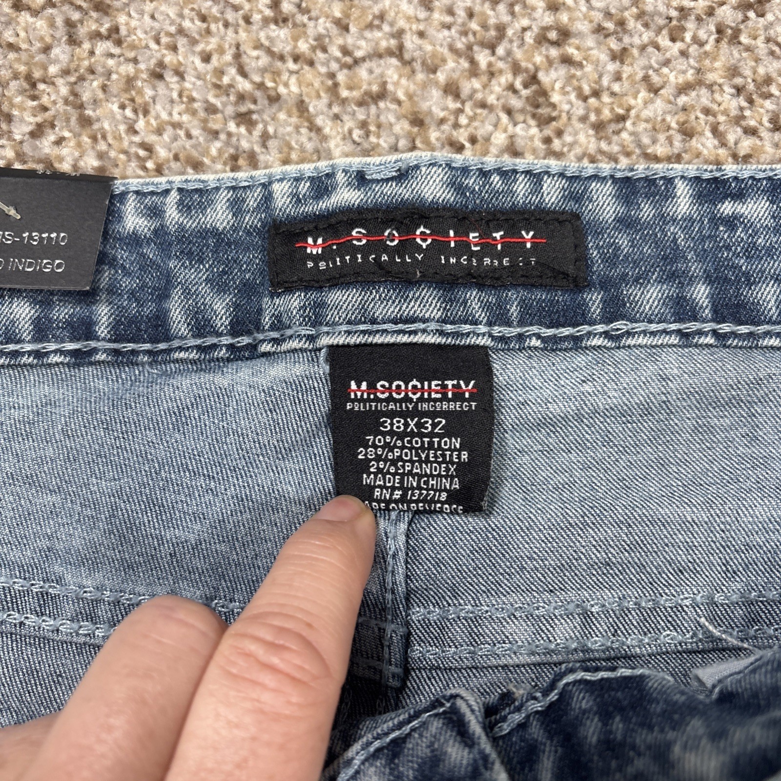 M . Society Mens Jeans Stretch Skinny Fit Blue Zipper Distressed Jean 38x32 NEW - View 4