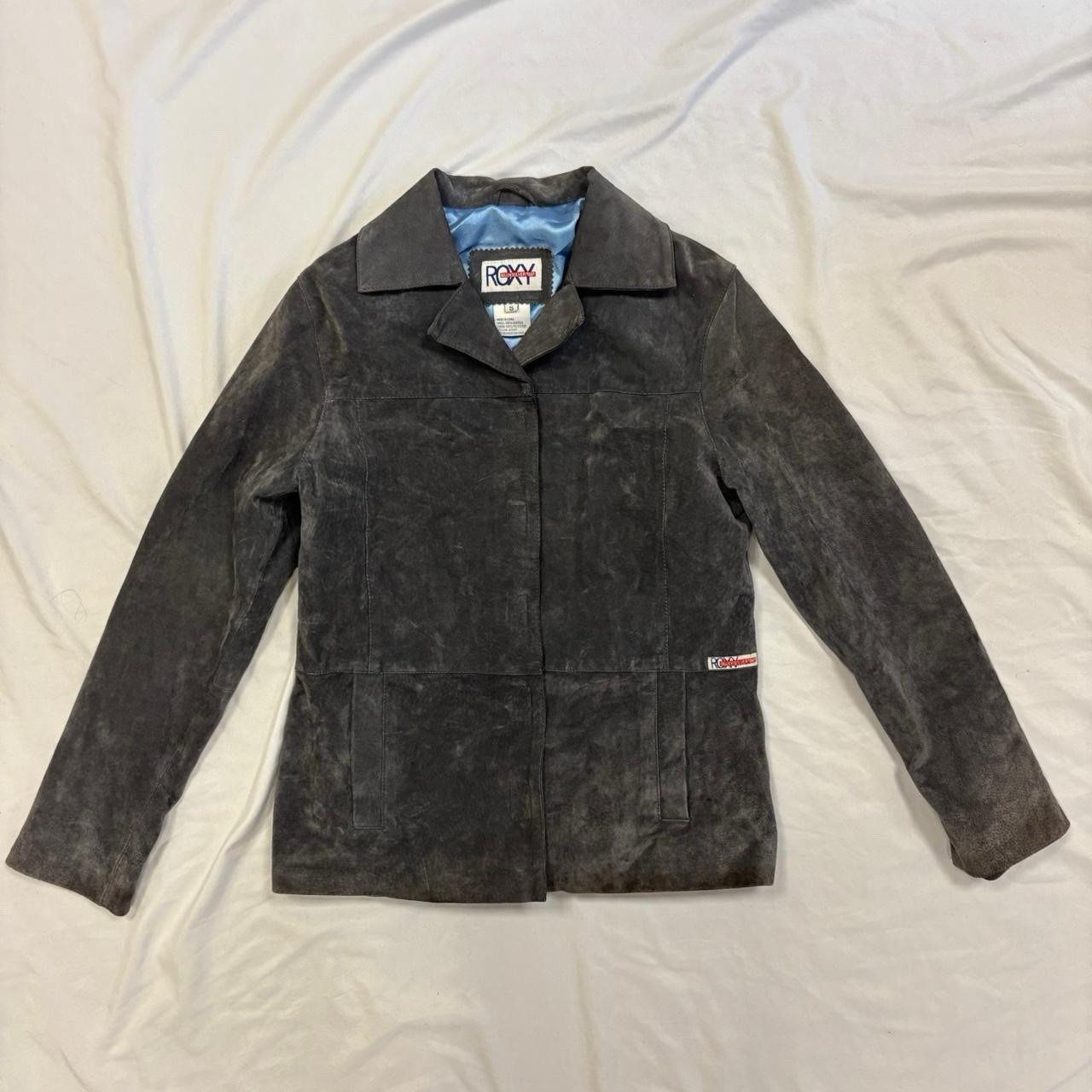 Gray Suede Leather Collared Jacket Roxy Skater Y2… - image 6