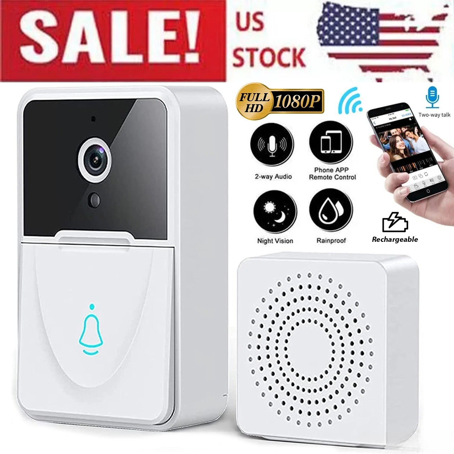 Wireless Security WiFi Smart Doorbell Intercom Video Camera Bell Chime Door Ring-image