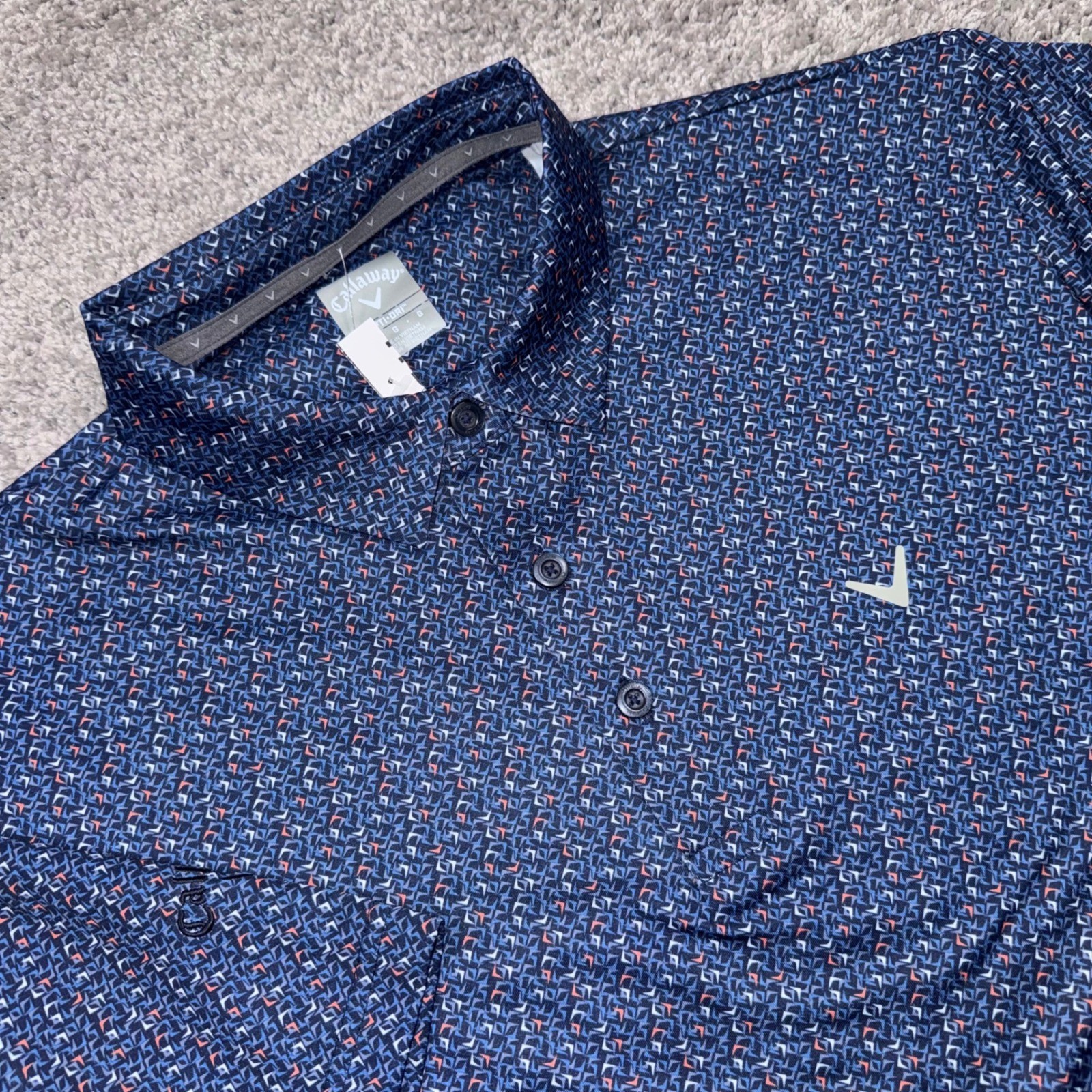 Callaway Opti-Dri Polo Mens Geometric Print Stretch Navy Blue Large NEW