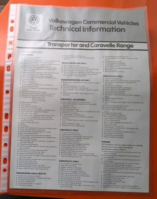 Rare Factory Volkswagen Technical Information Brochure Transporter + Caravelle
