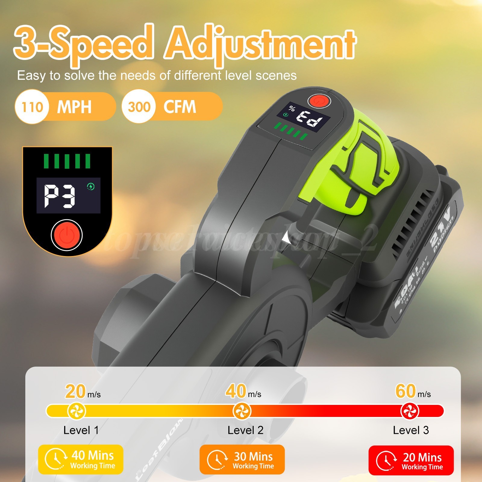 21V 2-in-1 Cordless Leaf Blower 110MPH/300CFM with 2 Batteries 6.0Ah NEW 33.78in