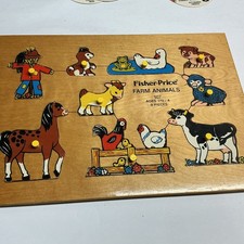 Vintage 1970s Fisher Price "Farm Animals" Wooden Puzzle, 507, 9 Pieces