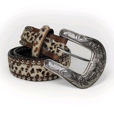 Nocona Brown Leather Fur Western Cowgirl Studded Belt Festival Rodeo Size M Y2K