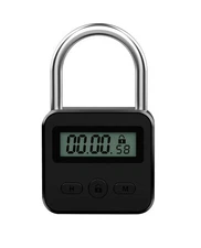 Metal Timer Lock-Electronic Time Padlock with LCD Display-USB Rechargeable(Black