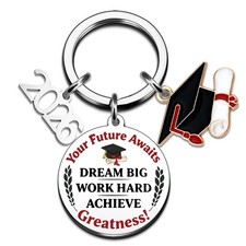College Graduation Class of 2026 Keychain Silver Stainless Steel Bachelor's Cap