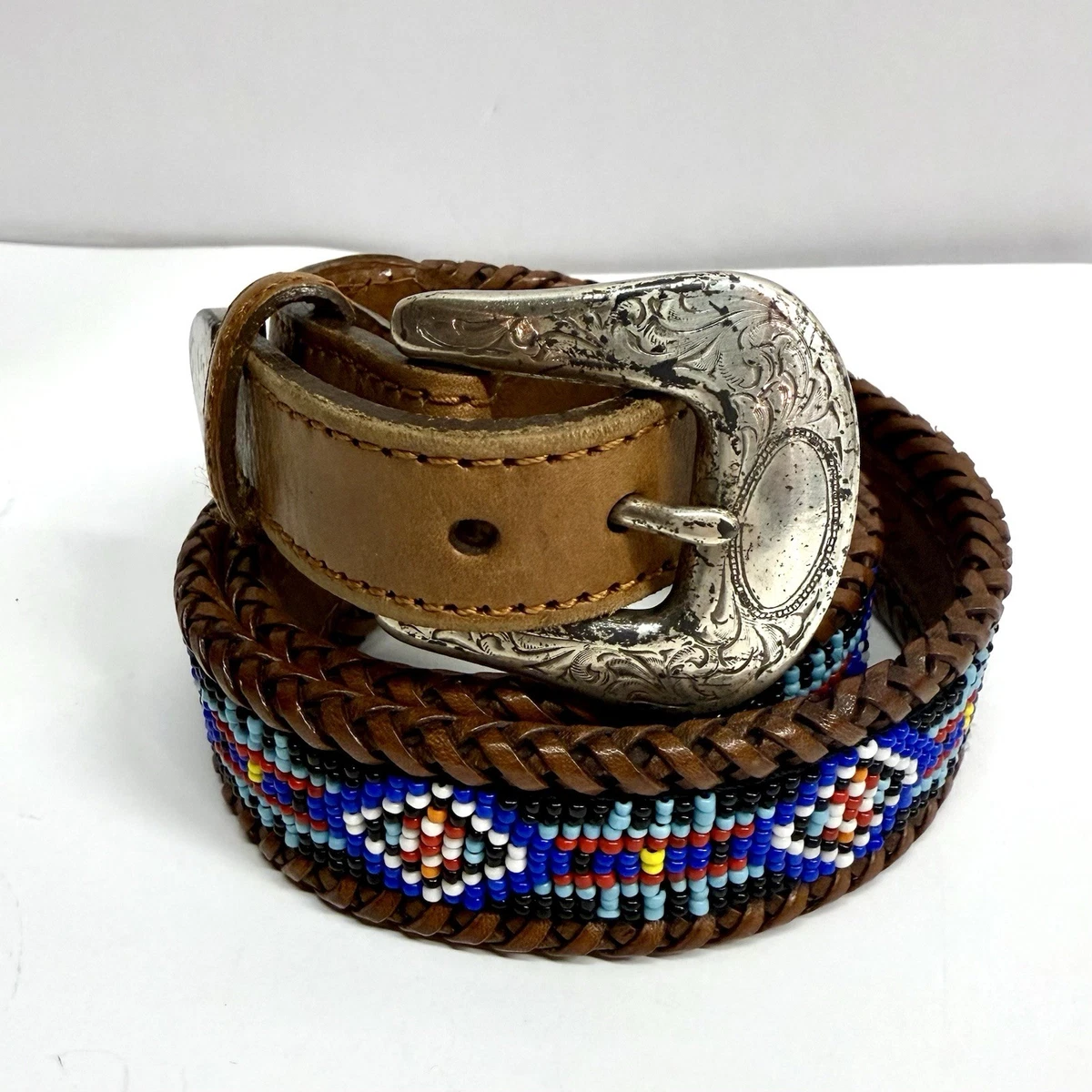 Brown Leather Beaded Belts for Women for sale | eBay display picture 2