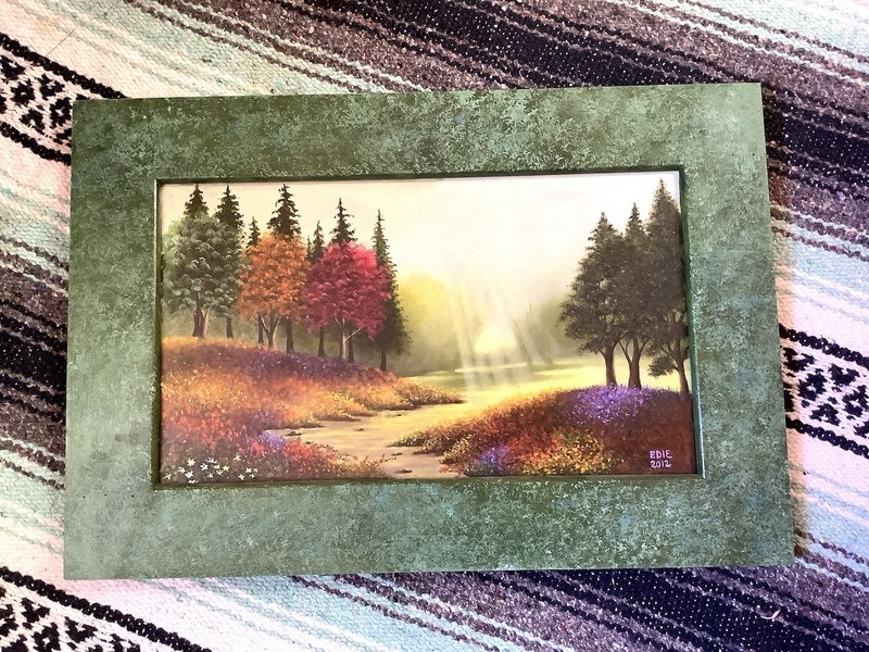 Framed Impressionist Landscape Painting Trees River Signed EDIE 2012 PNW artist