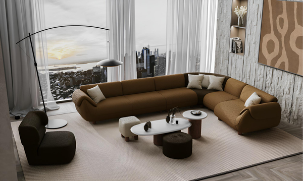 Wohnzimmer Set Ecksofa L-Form Sessel Puff Hocker Im Modernen Design-image
