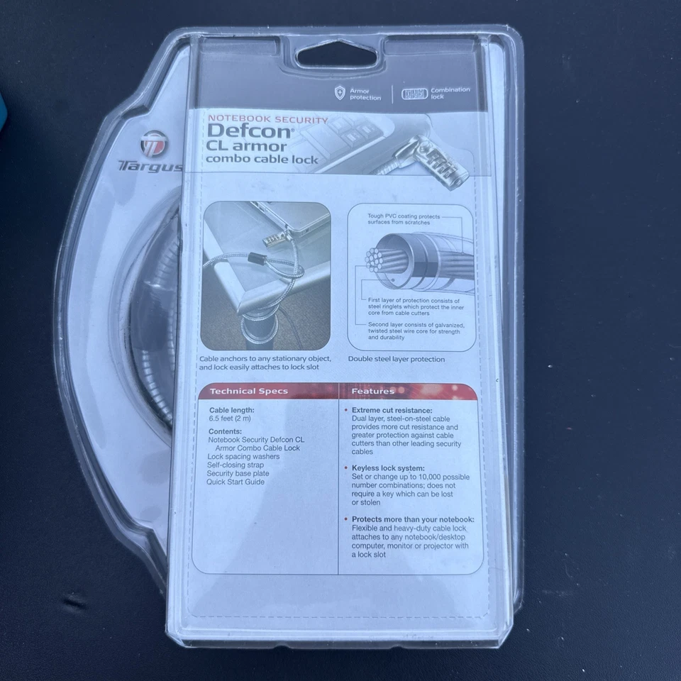 Targus Defcon CL 6.5 Ft Laptop / Notebook Combo Cable Lock NEW & SEALED - Image 2 of 2