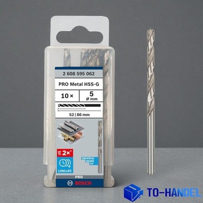 Bosch 10x PRO Metall HSS-G Spiralbohrer Ø5mm Stahlbohrer 5 x 52 x 86 mm