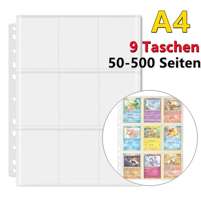 MARKENLOS 500 Seiten Sammelkarten Hüllen Folien Album Ordner Mappe Pokemon Karten 9 Pocket