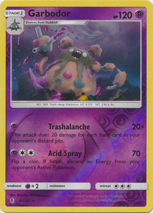 Pokemon - Garbodor - 51/145 - Rare - Reverse Holo - Sun & Moon Guardians Rising