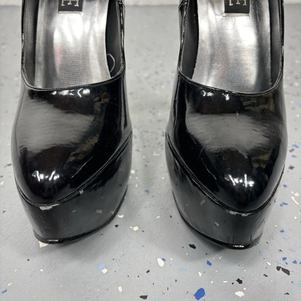 Vintage Black Patent Platform Mary Jane Fetish Pumps 6" High Heel Stilettos 9 - Image 3 of 4