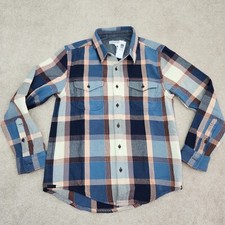 Outerknown Men Medium Blanket Shirt Blue Plaid 100 Organic Cotton Flannel