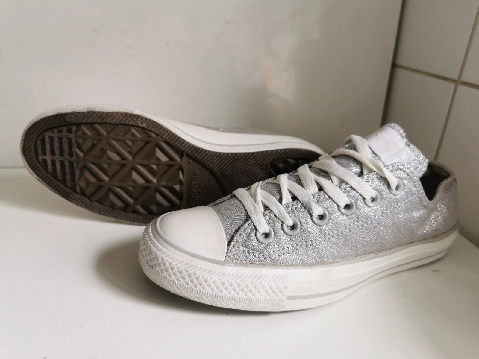 CONVERSE ALL STAR CT OX UK 5 EU 37 5 SCARPE DA GINNASTICA BASSE DONNA TESSUTO BIANCO ARGENTO