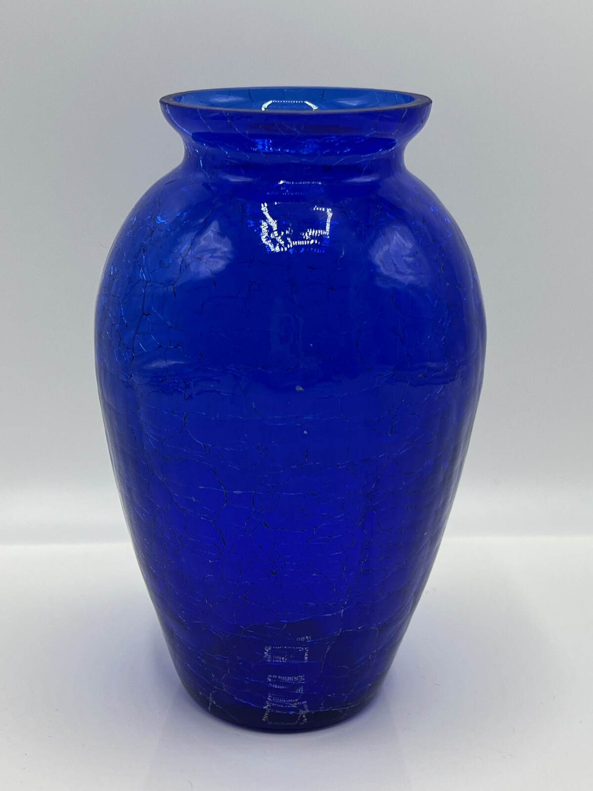 Art Glass Cobalt Blue Crackle Glass Vase 6 In Tall 3.5 In Wide