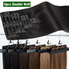 Extra Thick Double Weft Clip In Remy Human Hair Extensions Full Head Black Brown