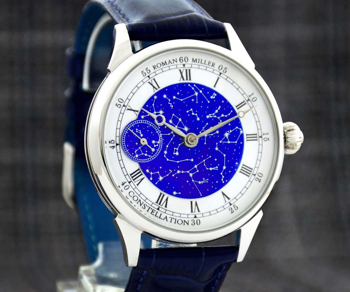 Men's watch silver Constellation Leather Band Box Gift for men