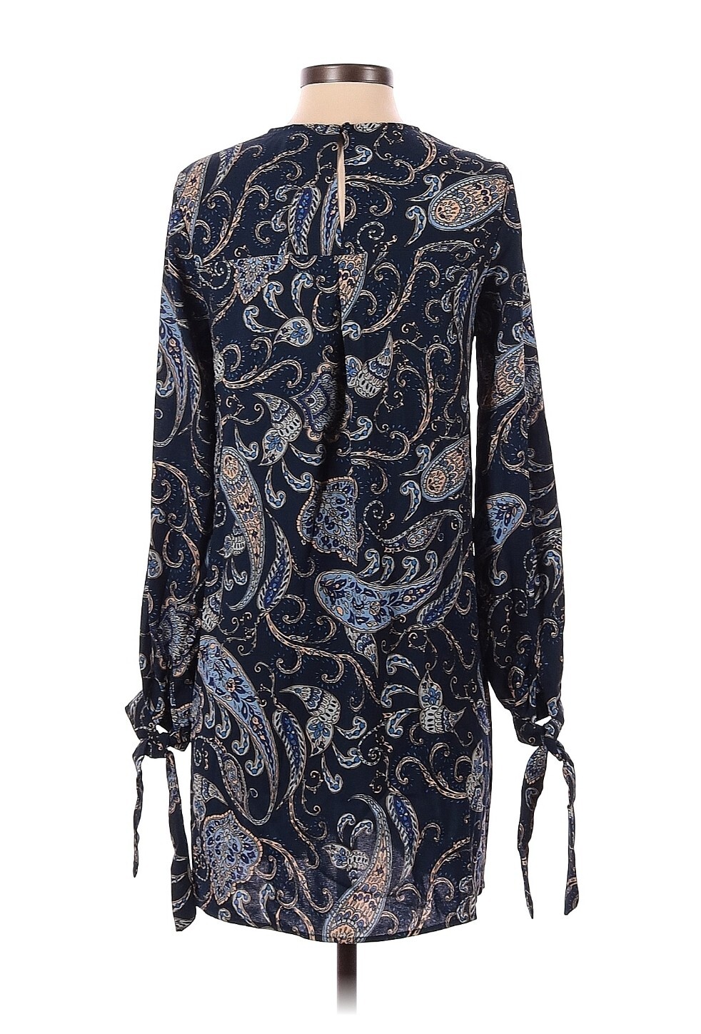 HM Shift Dress Women Sz 2 Blue Paisley Keyhole Neckline Long Sleeve Above Knee thumbnail 11